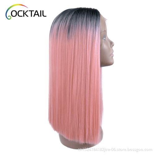 premium japanese kaneka fiber lido pink synthetic wig, private label ombre color synthetic lace front wig for white women